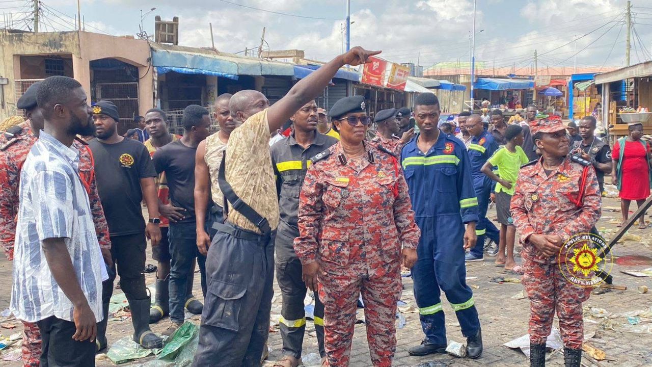 Central Regional Fire Commander inspects Kasoa market fire site