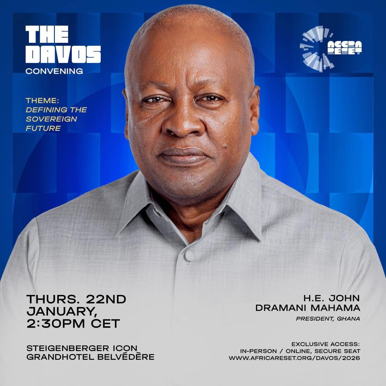 President Mahama to host Accra Reset side event at 2026 World Economic Forum in Davos